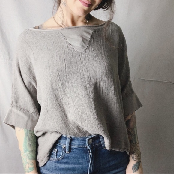 TALIA BENSON Tops - TALIA BENSON Textured Linen Cotton Boxy Fit Top